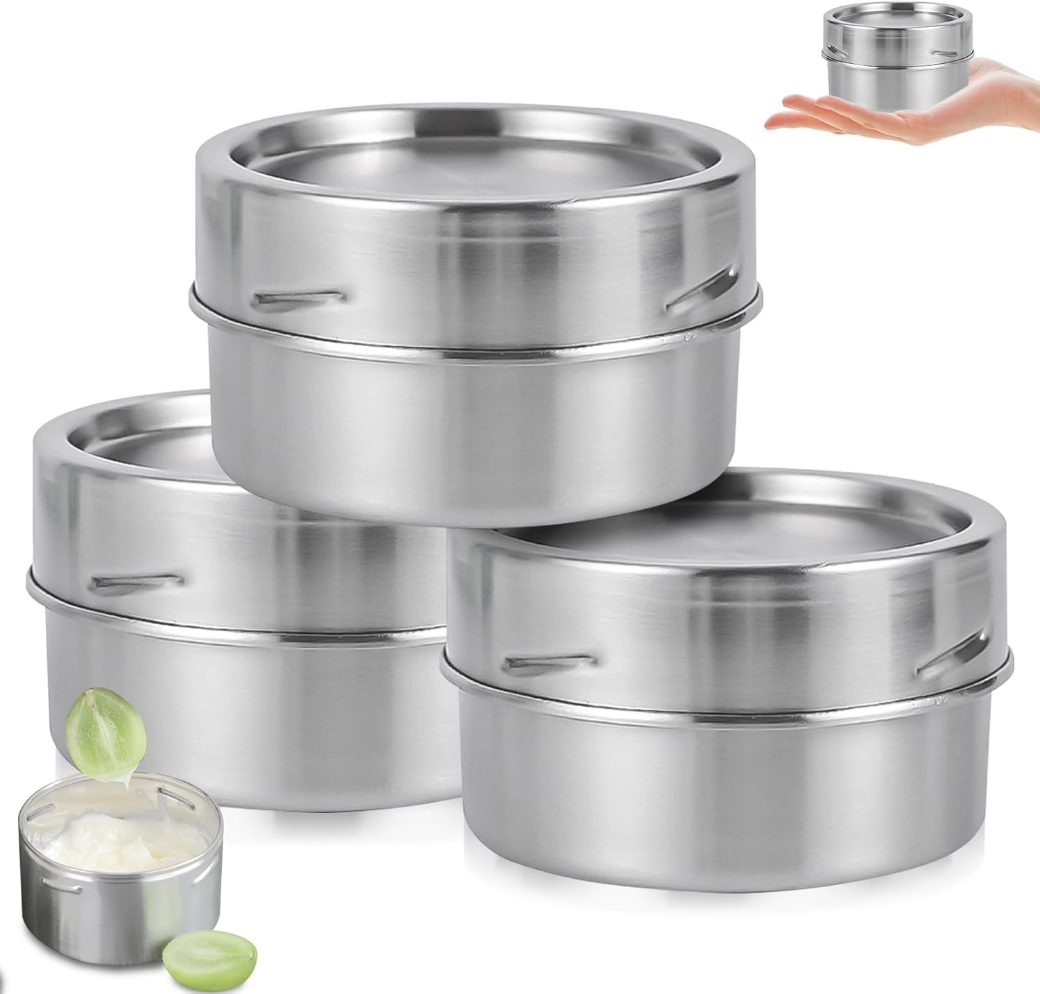 Zestaw 3 pudełek na lunch ze stali nierdzewnej - 250 ml - Z pokrywką - Stal nierdzewna - Na przekąski, owoce, płatki zbożowe, zupy