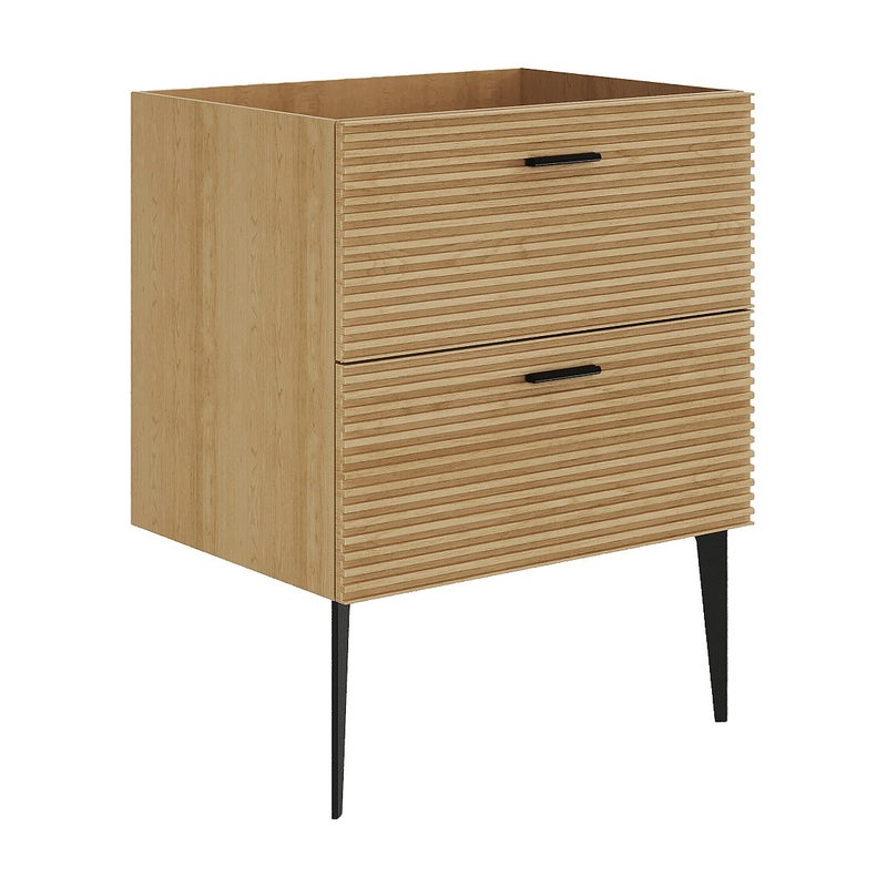 Szafka pod umywalkę rowkowana na nóżkach - 2 szuflady - Jasny naturalny - 60 cm - SARONE