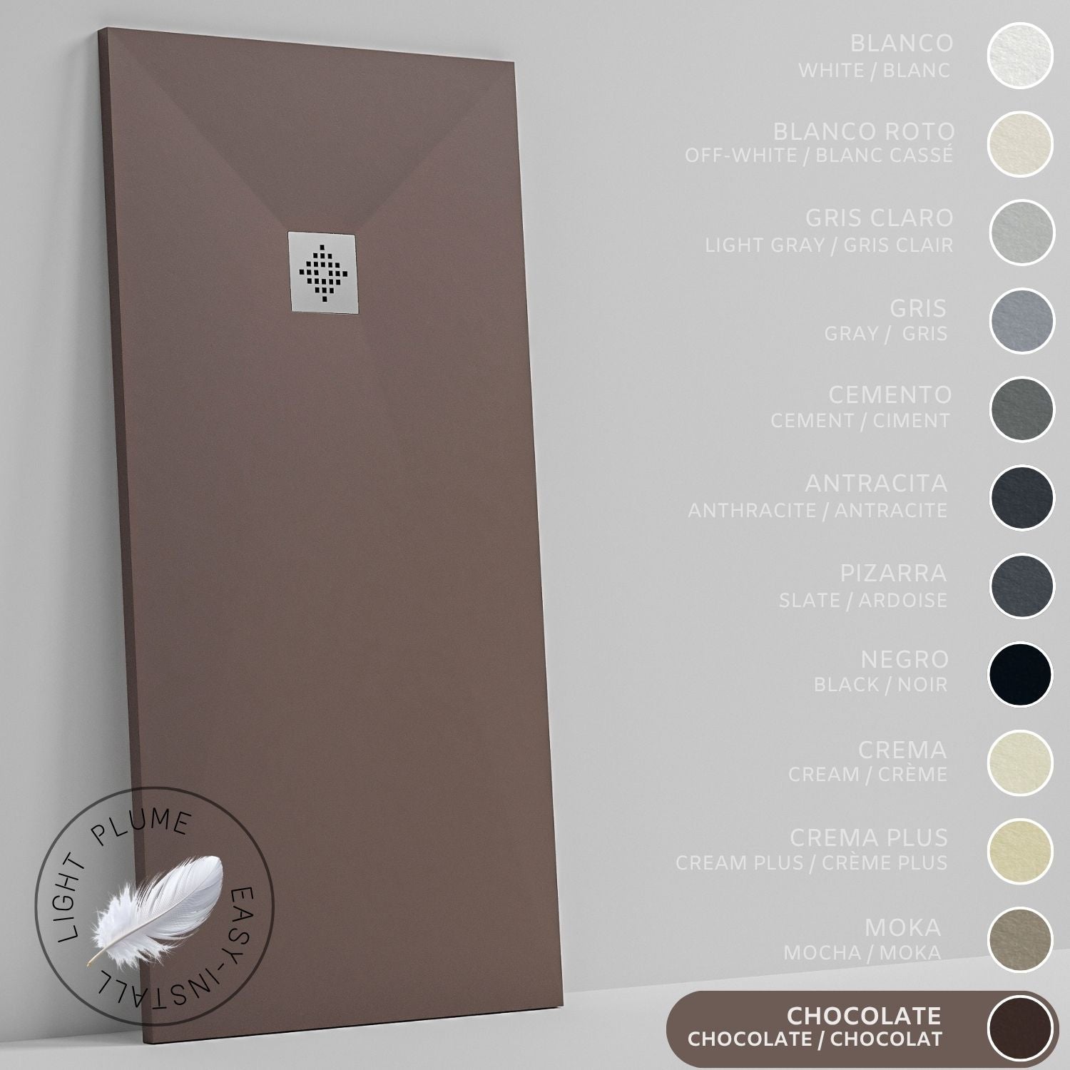 SOULHOME Lekki Brodzik z Żywicy tekstura Łupka czekoladowy – 180X70- cm Ultra-płaski Zawiera Syfon i Kratkę