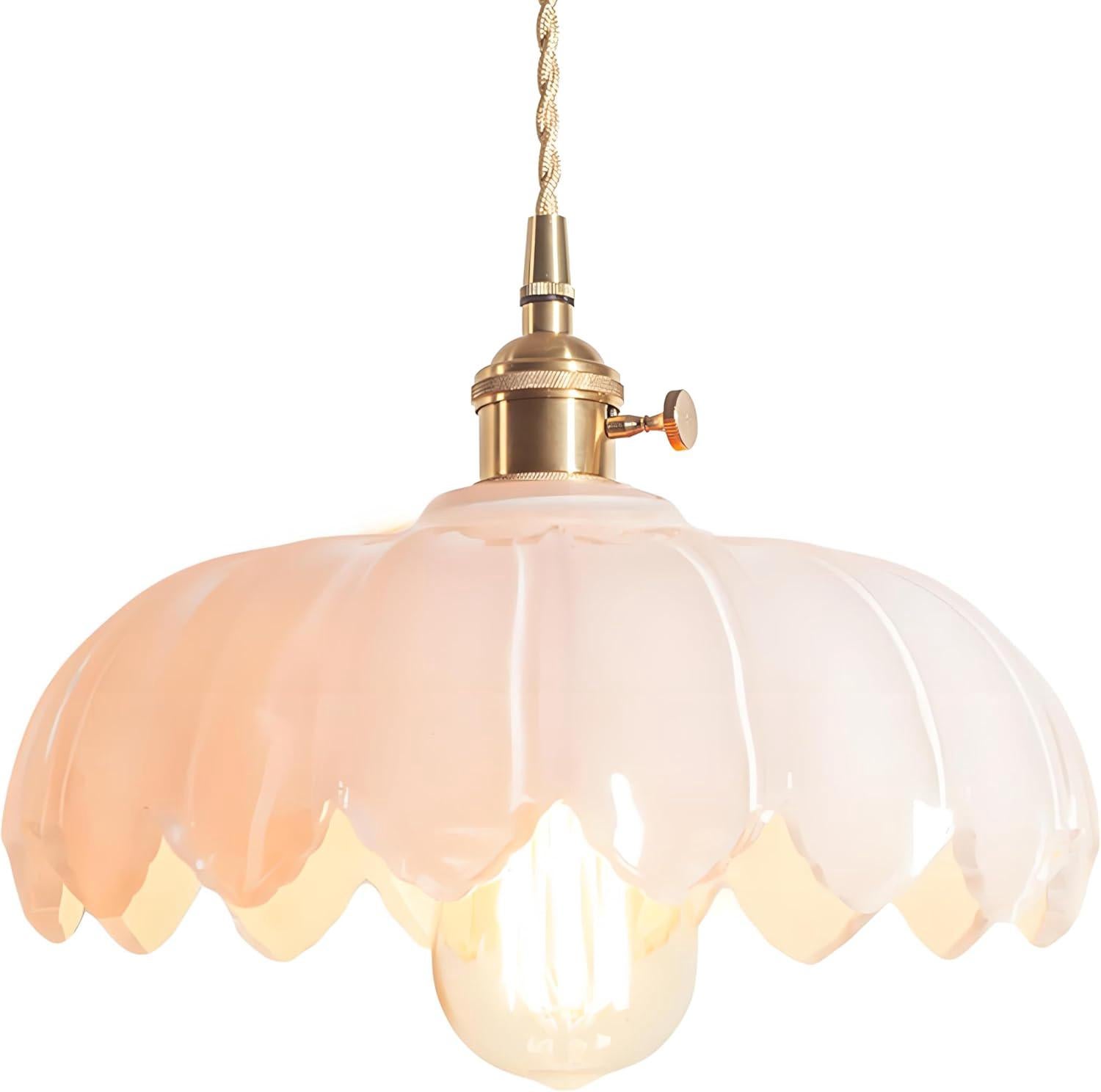25 cm lampa wisząca w stylu vintage w stylu industrialnym, szklana lampa wisząca w kształcie lotosu, E27, wykończenie mosiężne, lampa sufitowa (biała)