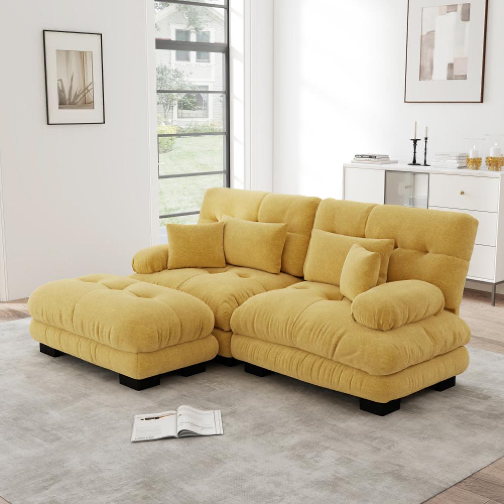 Narożna sofa Cloud do salonu, podwójna sofa z tkaniny szenilowej z 2 poduszkami lędźwiowymi i 2 poduszkami dekoracyjnymi, rama z litego drewna