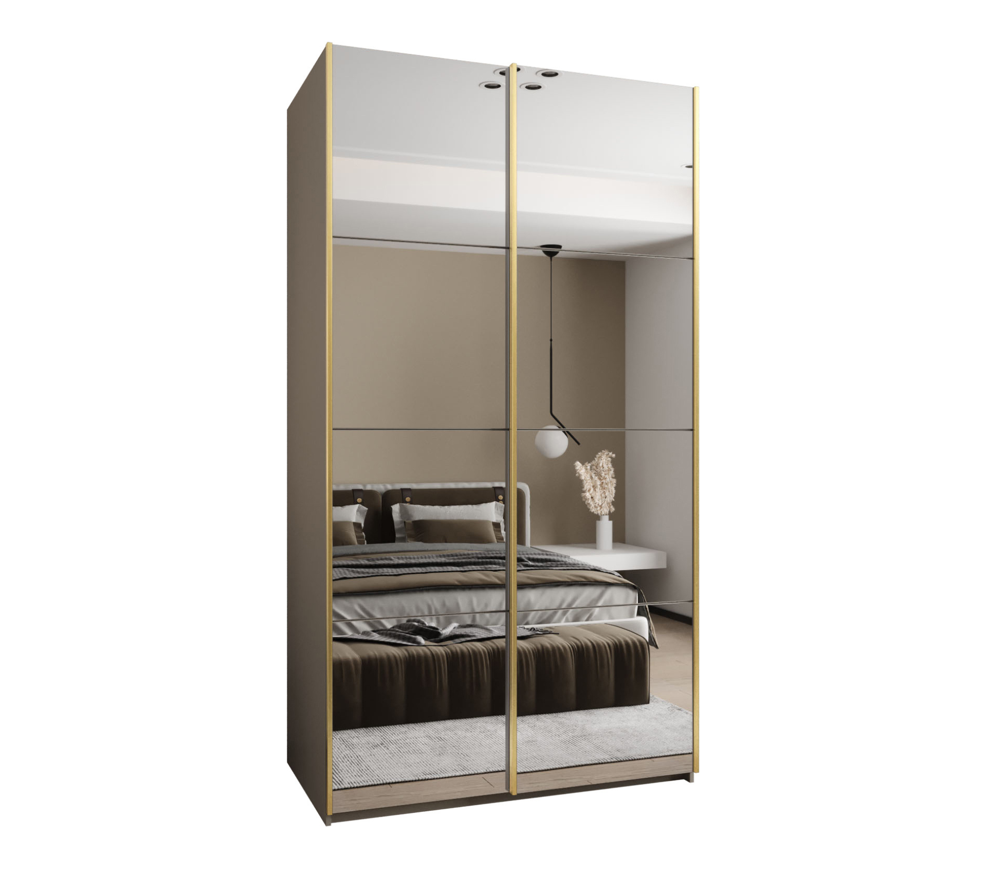 Szafa przesuwna wysoka Lux 2 140 x 64 x 245,5 cm kaszmir + kaszmir + u. złoty - Abiks Meble