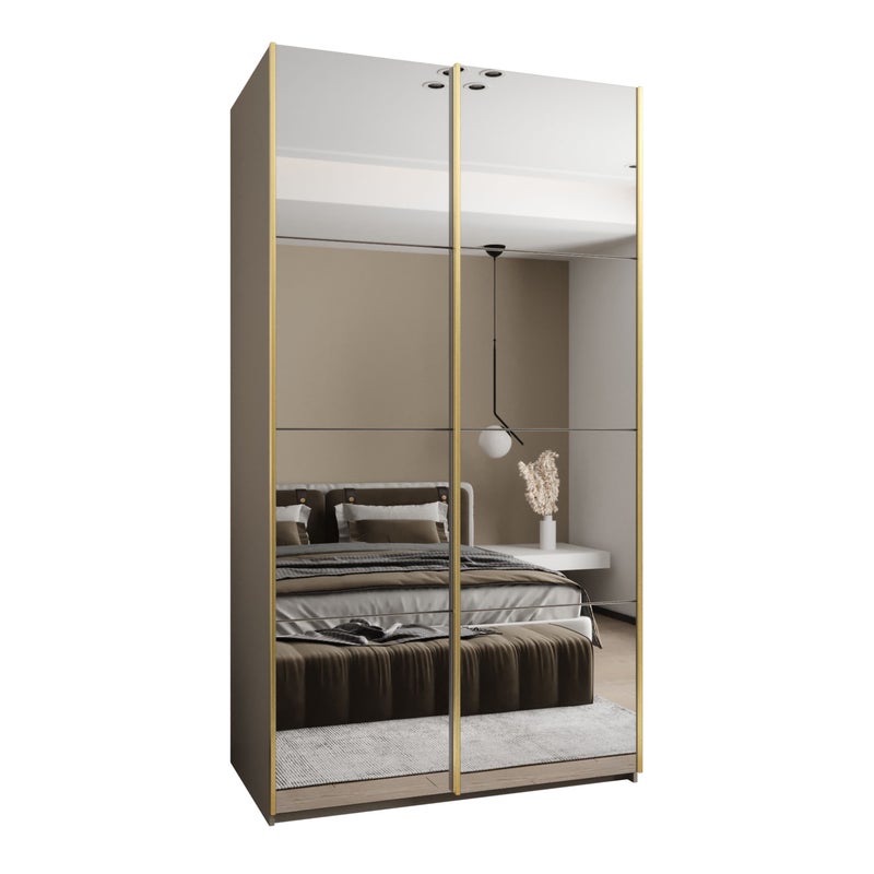 Szafa przesuwna wysoka Lux 2 140 x 64 x 245,5 cm kaszmir + kaszmir + u. złoty - Abiks Meble
