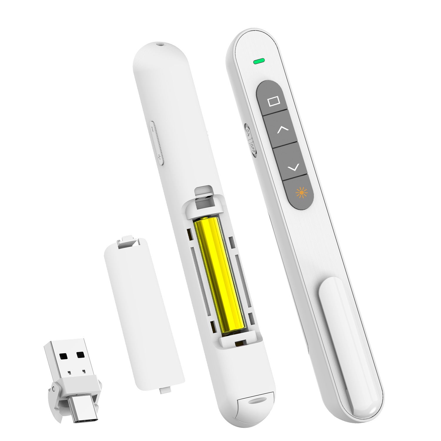 Pilot PPT 2 w 1 z czerwonym wskaźnikiem laserowym i hiperłączem, bezprzewodowy USB-A/C 2,4GHz do laptopa (biały)
