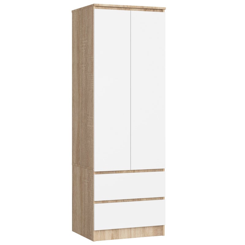 Szafa AKORD S60 Dąb Sonoma 60 cm 2 drzwi 2 szuflady kolor Biały mat 1 półka 60x51x180 cm
