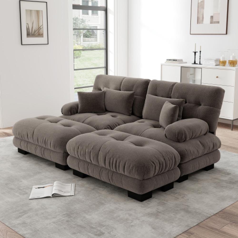 Narożna sofa Cloud do salonu, podwójna sofa z tkaniny szenilowej z 2 poduszkami lędźwiowymi i 2 poduszkami dekoracyjnymi, rama z litego drewna