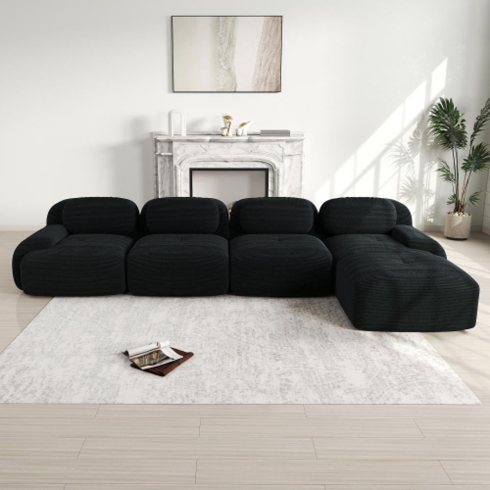 Sofa 4-osobowa z miękkiego sztruksu, bezramowa, z wypełnieniem 32D, ergonomiczna, przyjazna dla zwierząt, pakowana próżniowo, nie wymaga montażu