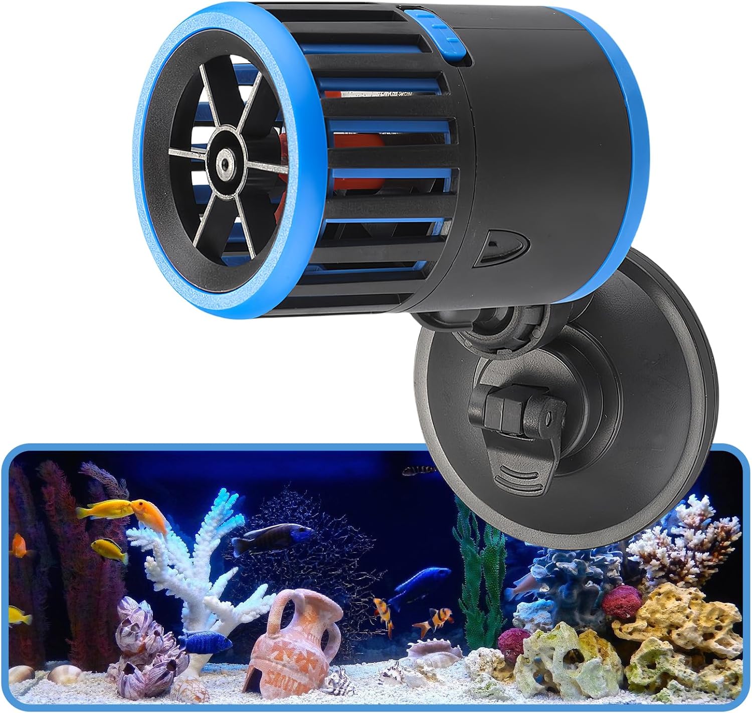 Pompa cyrkulacyjna do akwarium, 7000 l/h, 10 W, obrotowa, 360°, pompa do wytwarzania fal do akwarium, pompa do wytwarzania fal z przyssawką, pompa cyr