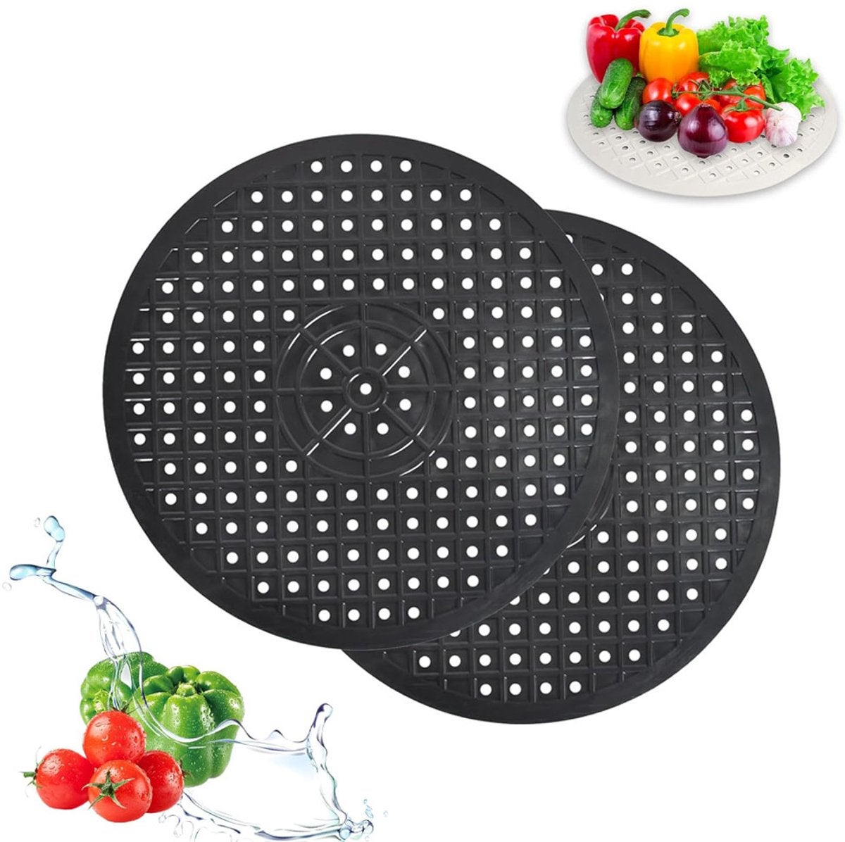 Zestaw 2 czarnych okrągłych dywaników pod zlew (30 cm) - Akcesoria kuchenne - Ochrona zlewu - Podkładki pod kubki - Gumowe maty