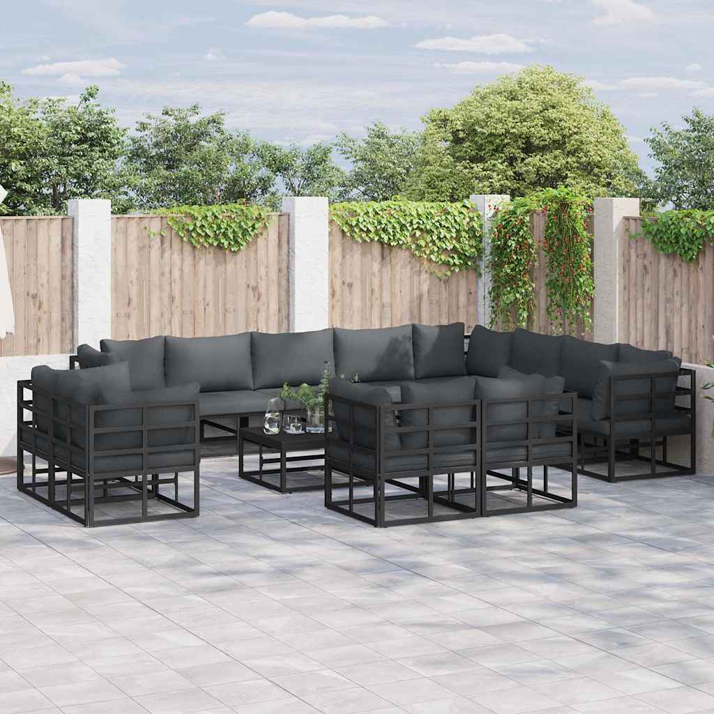 Zestaw Sof na Ogród z poduszką 12 pcs Czarny Aluminium vidaXL