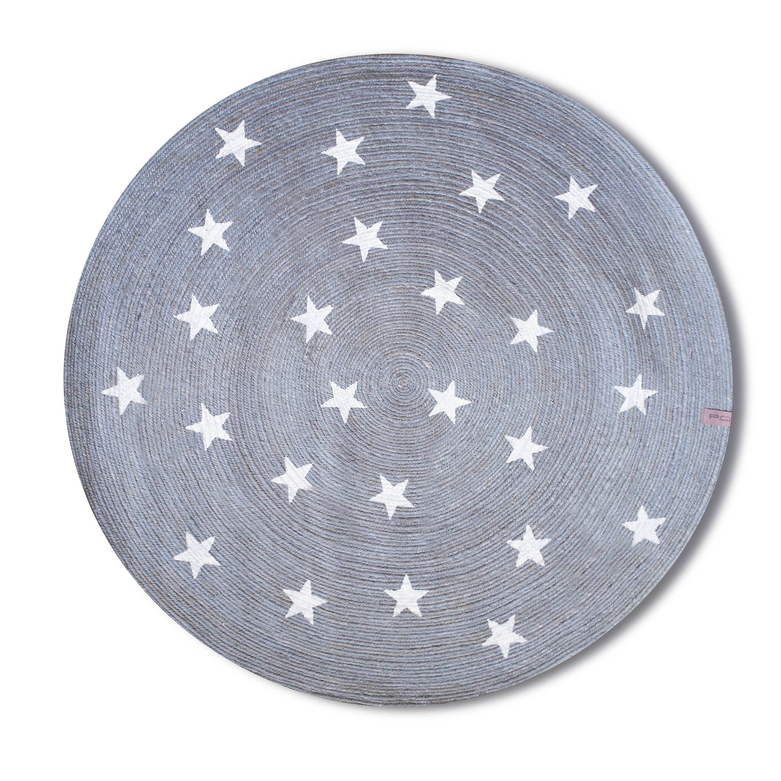 Okrągły dywan jutowy Vintage Grey Stars 90 cm szary w gwiazdy ręcznie wykonany