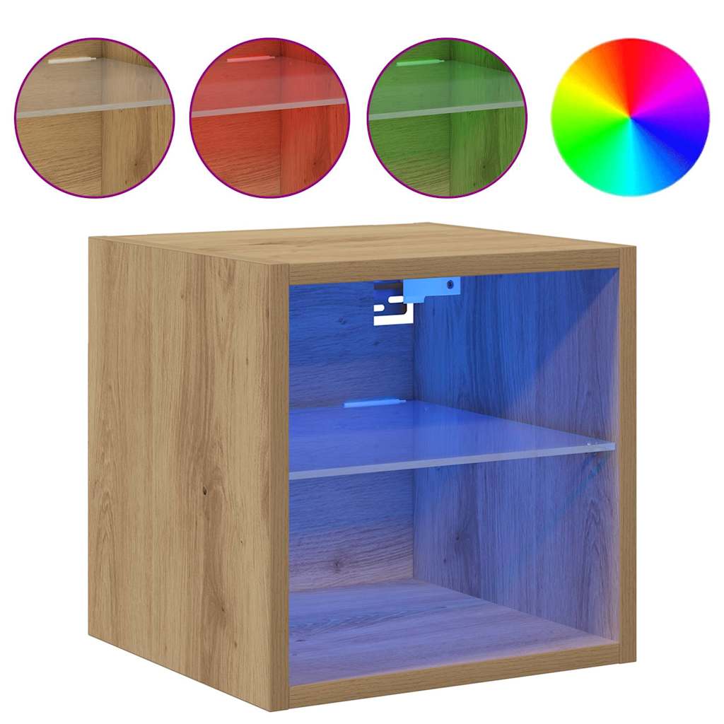 Ścienne szafki TV z LED, 2 szt., dąb artisan, 30x28,5x30 cm