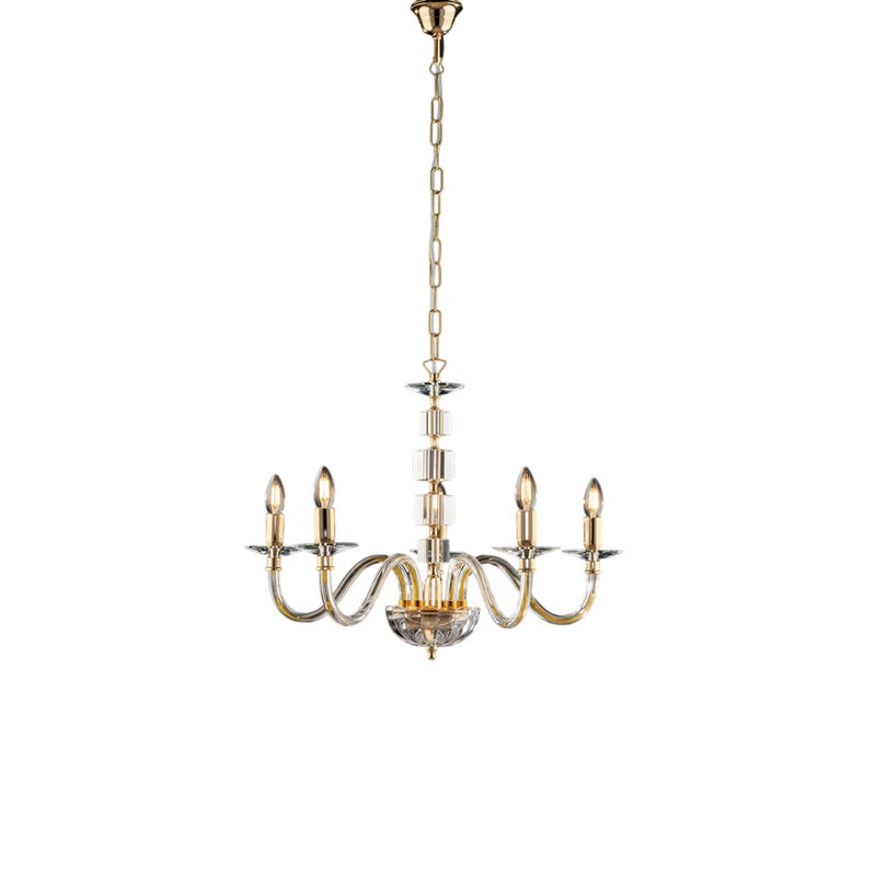 Lampadario in oro con vetro trasparente e strass 5 luci H.50 - MAX 110 - Ø60