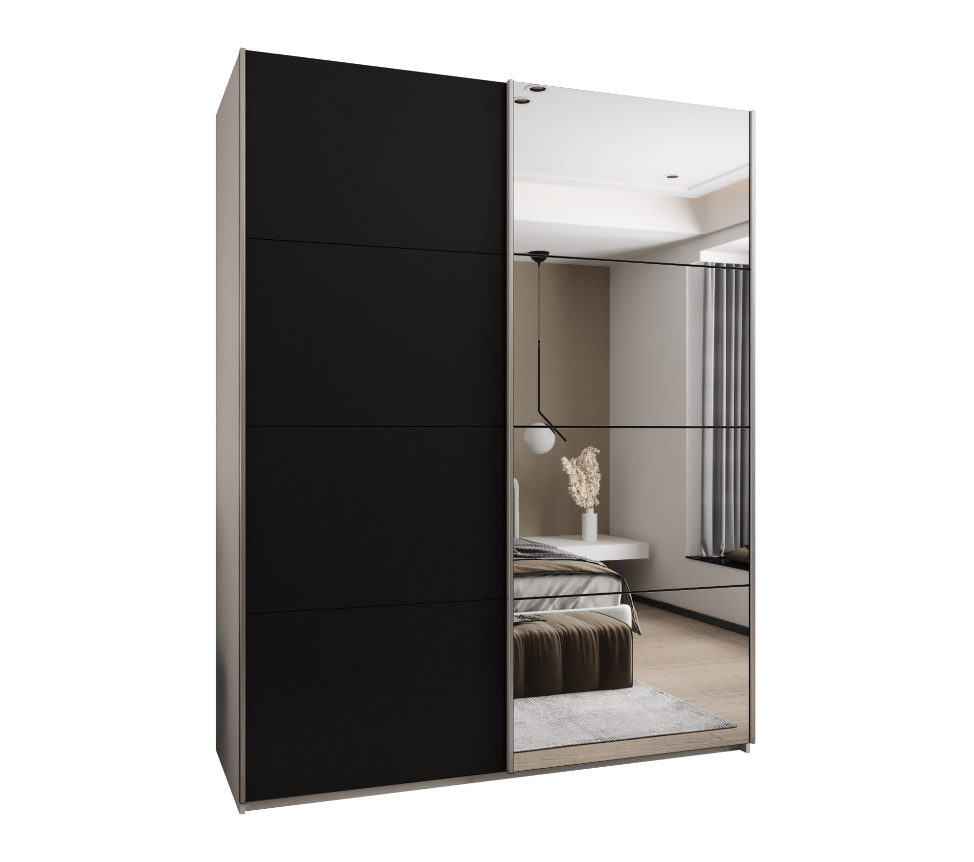 Szafa przesuwna wysoka Lux 3 190 x 64 x 245,5 cm biały + czarny + u. srebrny - Abiks Meble