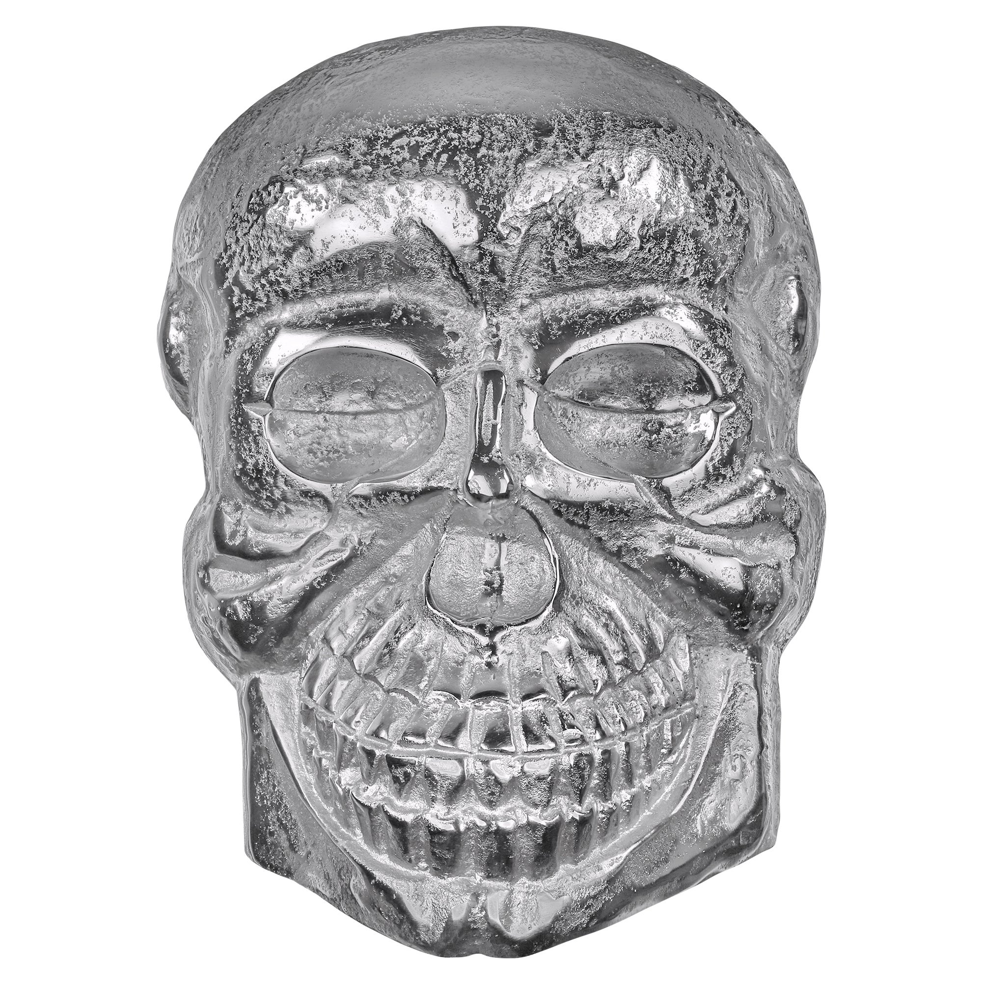 WOMO-DESIGN srebrna rzeźba ścienna czaszki 42 x 30 cm polerowane aluminium z niklowym wykończeniem gotycka dekoracja do salonu i sypialni