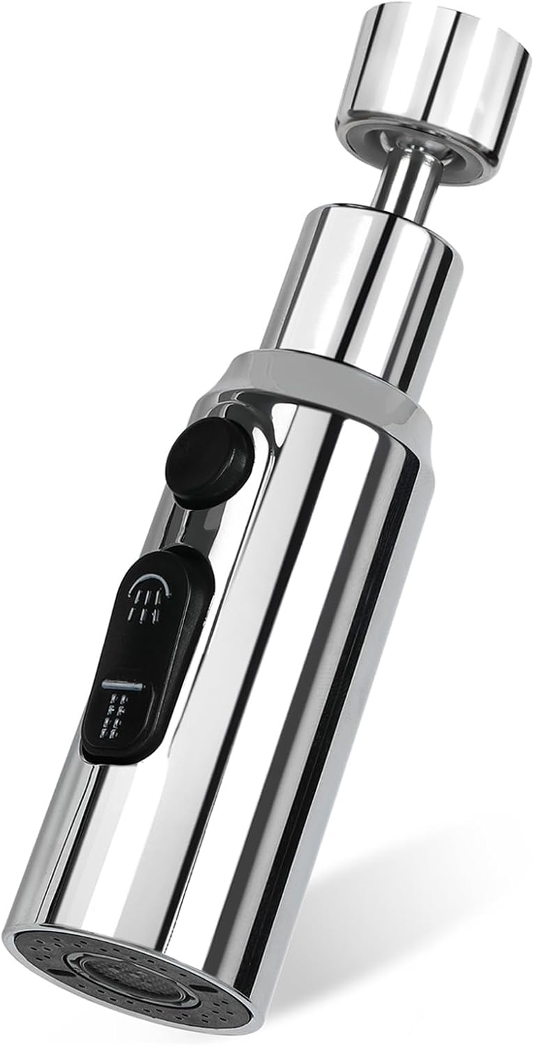 Srebrny, 3-trybowy obrotowy perlator do kranu 360°, głowica natryskowa do zlewu kuchennego, bryza wodna, dysza do kranu, adapter do kranu kuchennego,