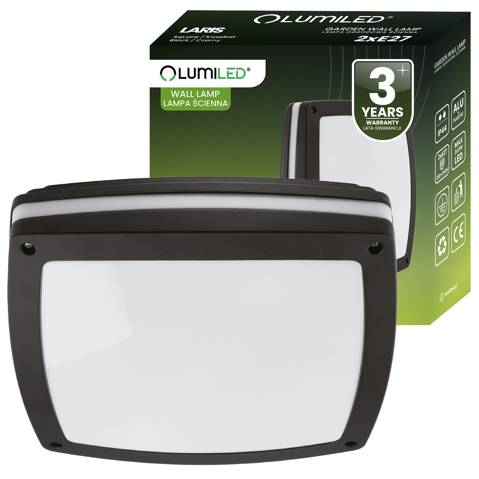 Lampa Ogrodowa Lumiled Kinkiet Elewacyjny Plafon 2x E27 Kwadratowy 1 szt.