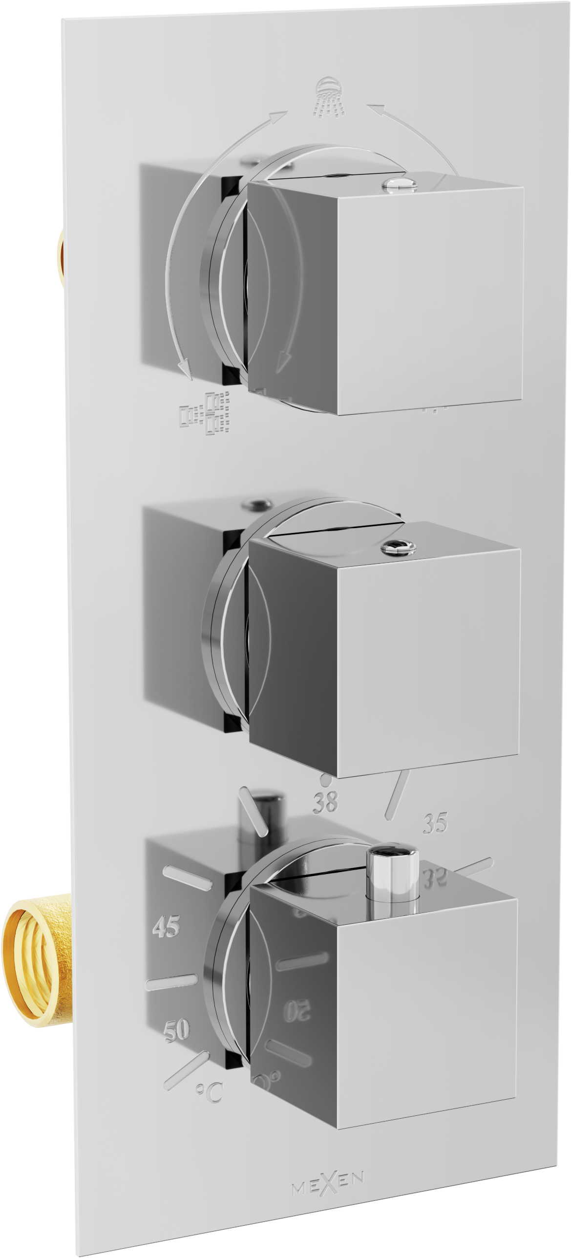 Mexen Cube termostatyczna bateria wannowo-prysznicowa 3-wyjściowa, chrom - 77503-00