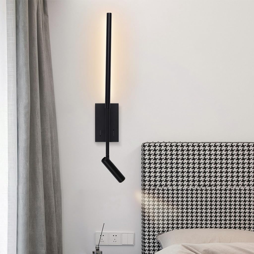 Kinkiet LED do sypialni, obrót 350°, nowoczesny minimalistyczny design, odpowiedni do oświetlenia wnętrz sypialni i salonów (czarny).