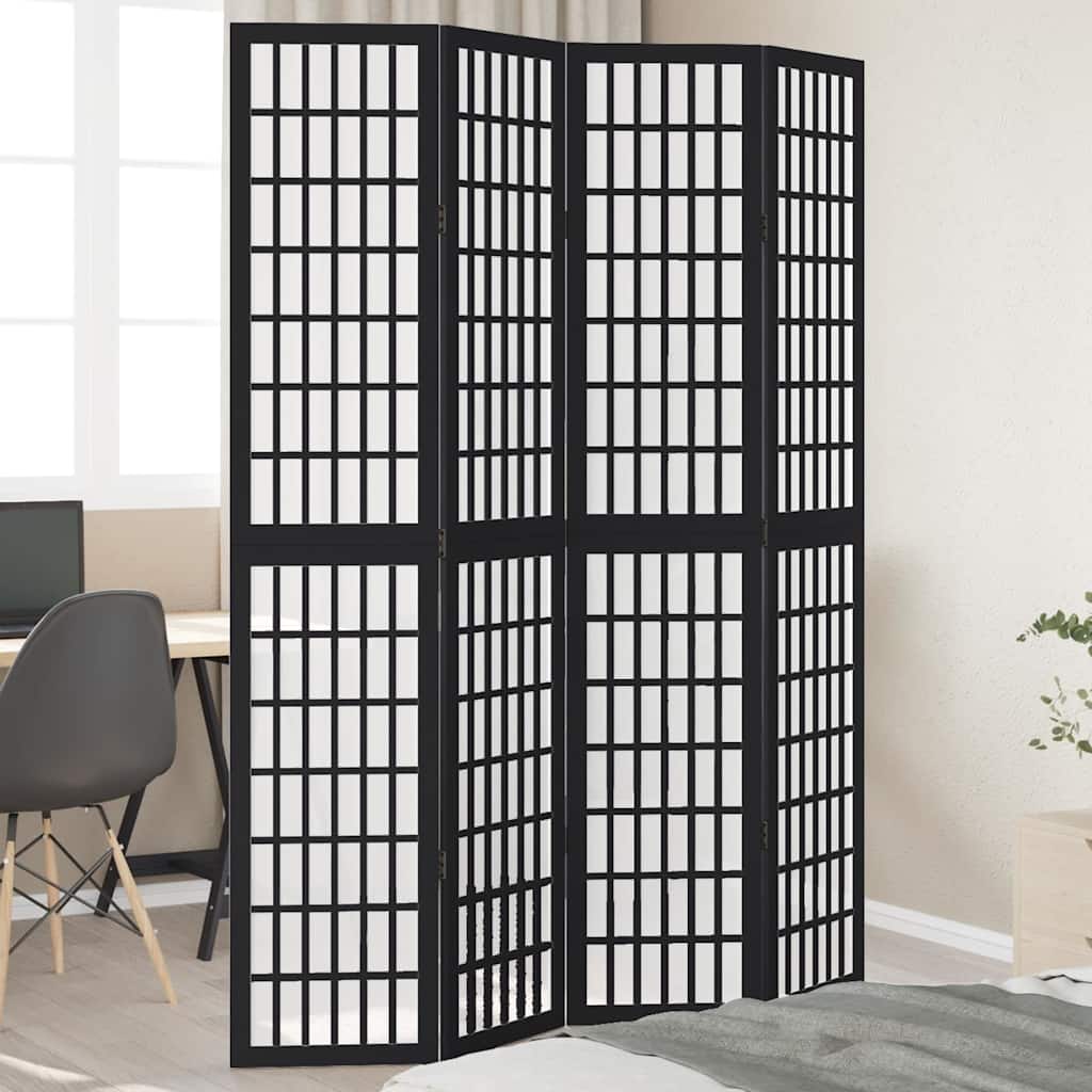 Parawan pokojowy, 4-panelowy, czarny, lite drewno paulowni