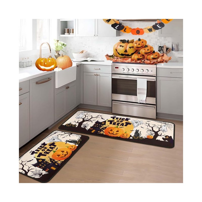 Dekoracyjny dywanik na Halloween, zestaw kuchenny odporny na plamy i absorbujący wodę, zestaw wycieraczek - 45*80 + 45*150 cm