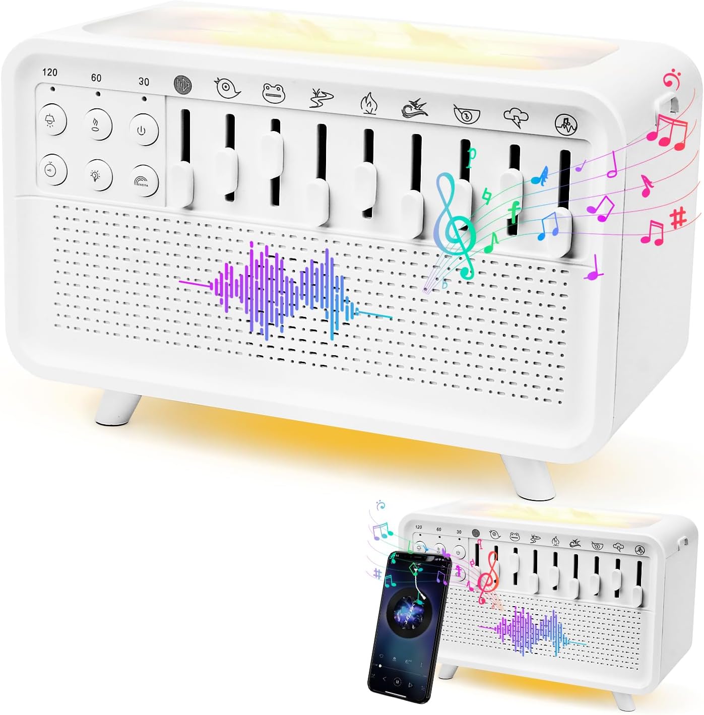 Nawilżacz powietrza emitujący biały szum, przenośne urządzenie emitujące dźwięki dla dorosłych, głośnik Bluetooth 4 w 1 z 8 dźwiękami otoczenia, timer
