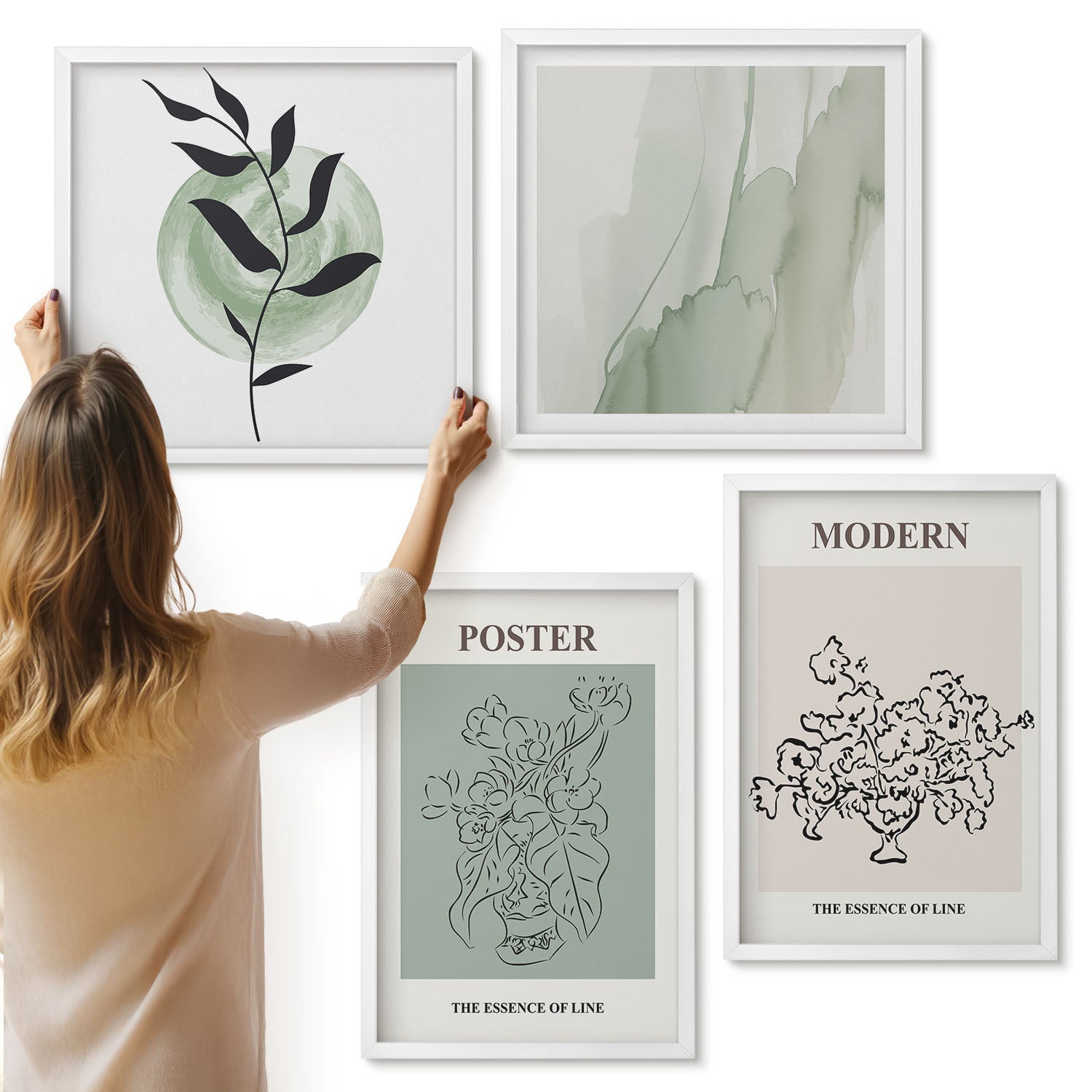 Galeria ścienna 4-częściowy komplet obrazów w białych ramach - Kwiaty w wazonie w stylu nowoczesnym i minimalistycznym - ArtPrintCave