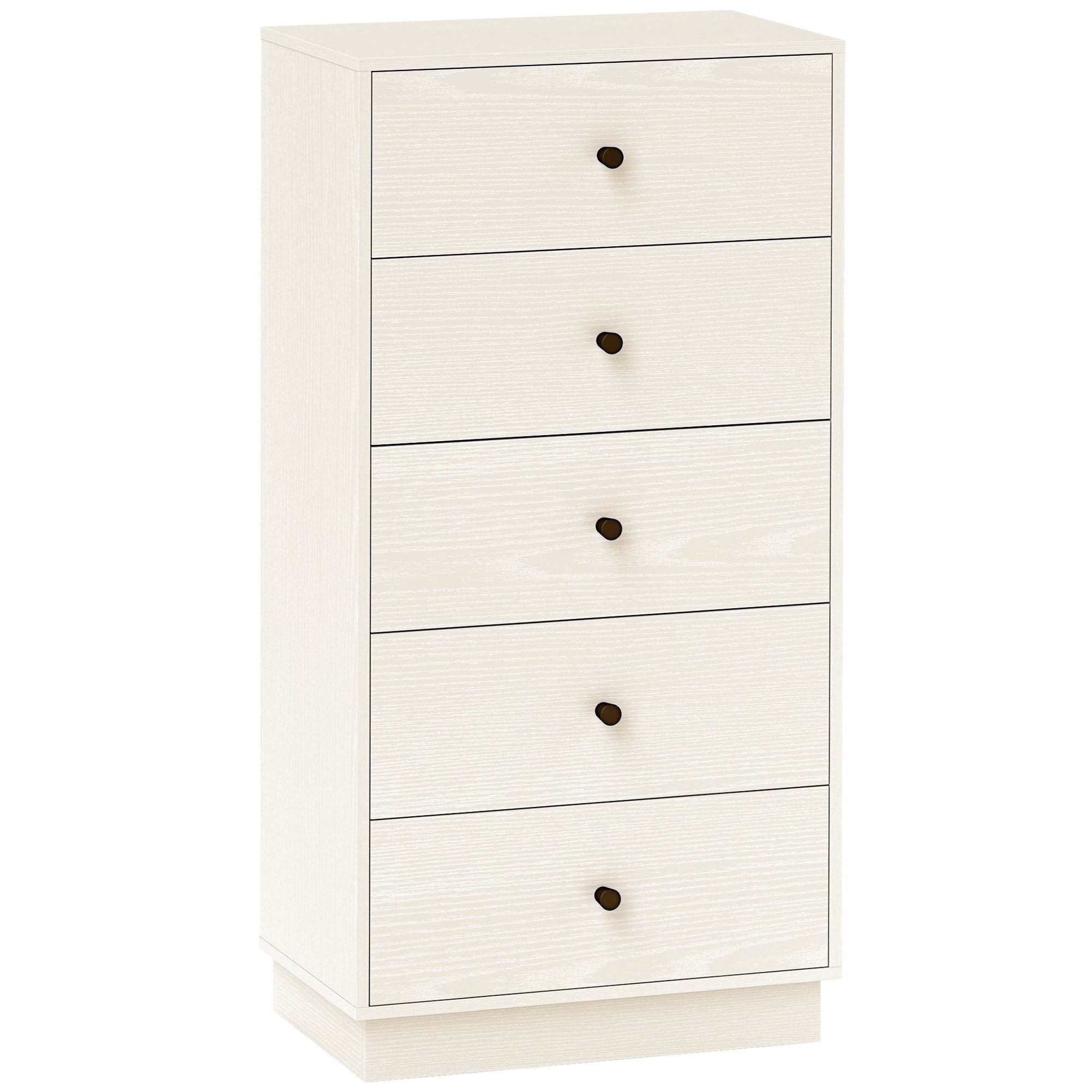 Komoda 5-szufladowa, wysoka i wąska, nowoczesny styl do sypialni, salonu - 47x29x95cm, kremowa