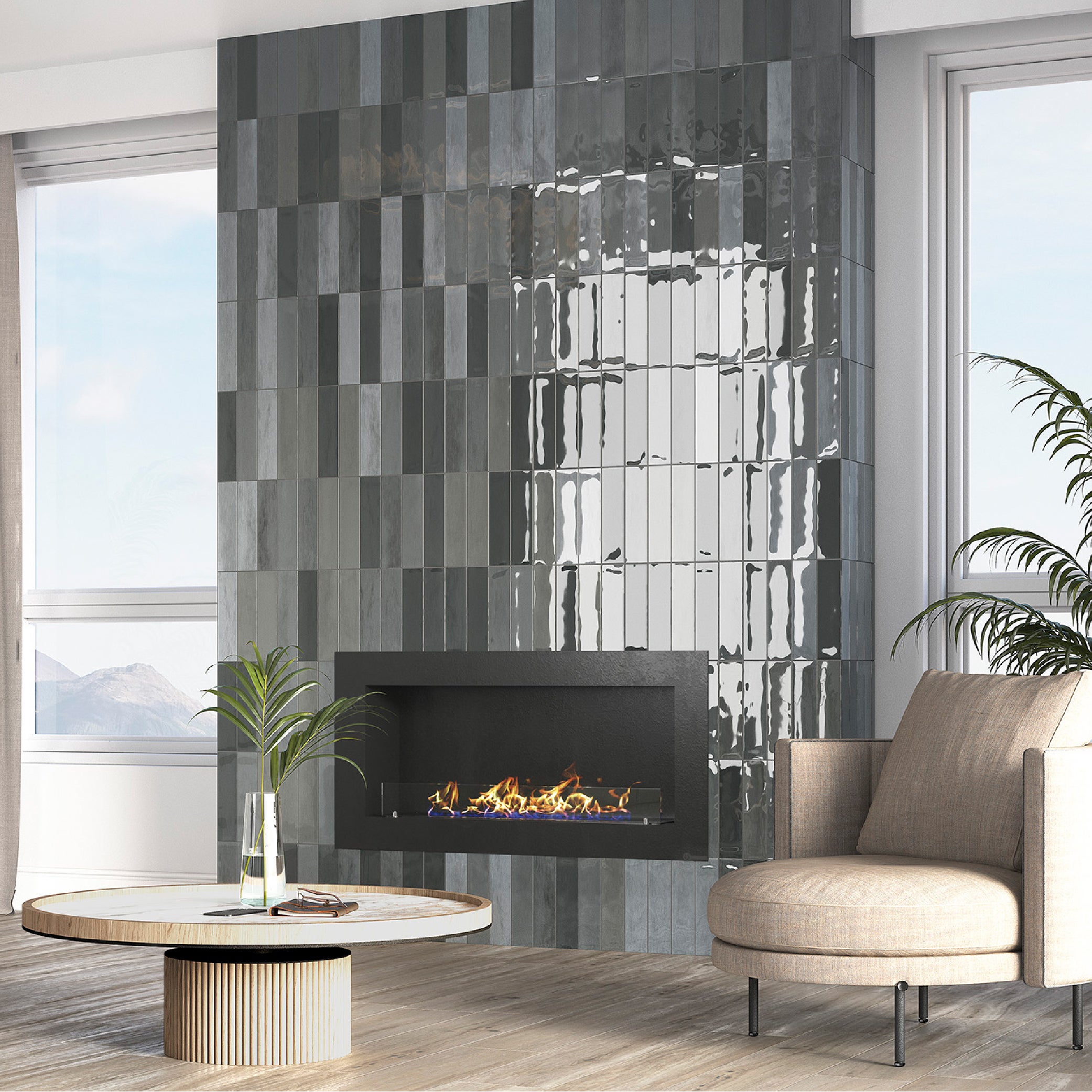 Płytka ścienna do wnętrz i na zewnątrz. Gres porcelanowy Zellige Coal 7x28 cm