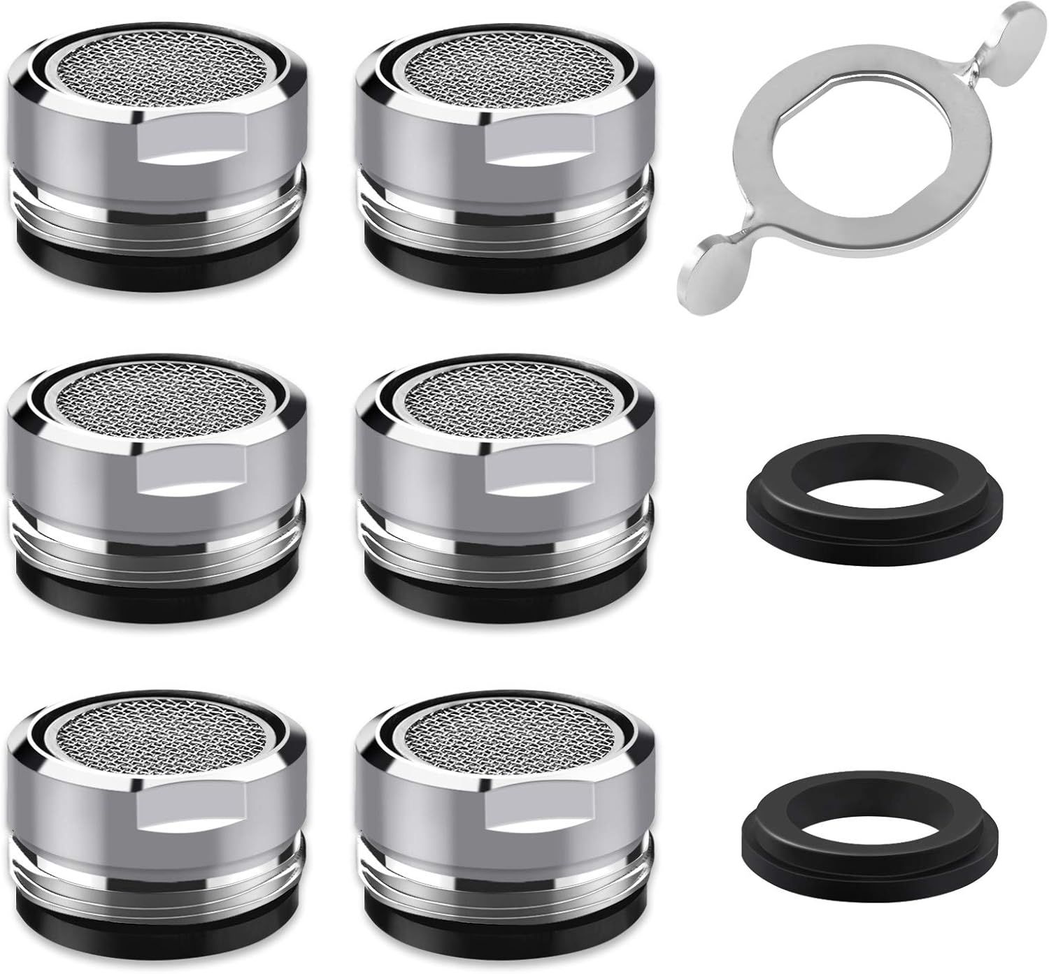 Aerator do kranu M24, 6 sztuk, z filtrem ze stali nierdzewnej i ABS, 6 podkładkami i 1 chromowanym kluczem do aeratora, do łazienki i kuchni