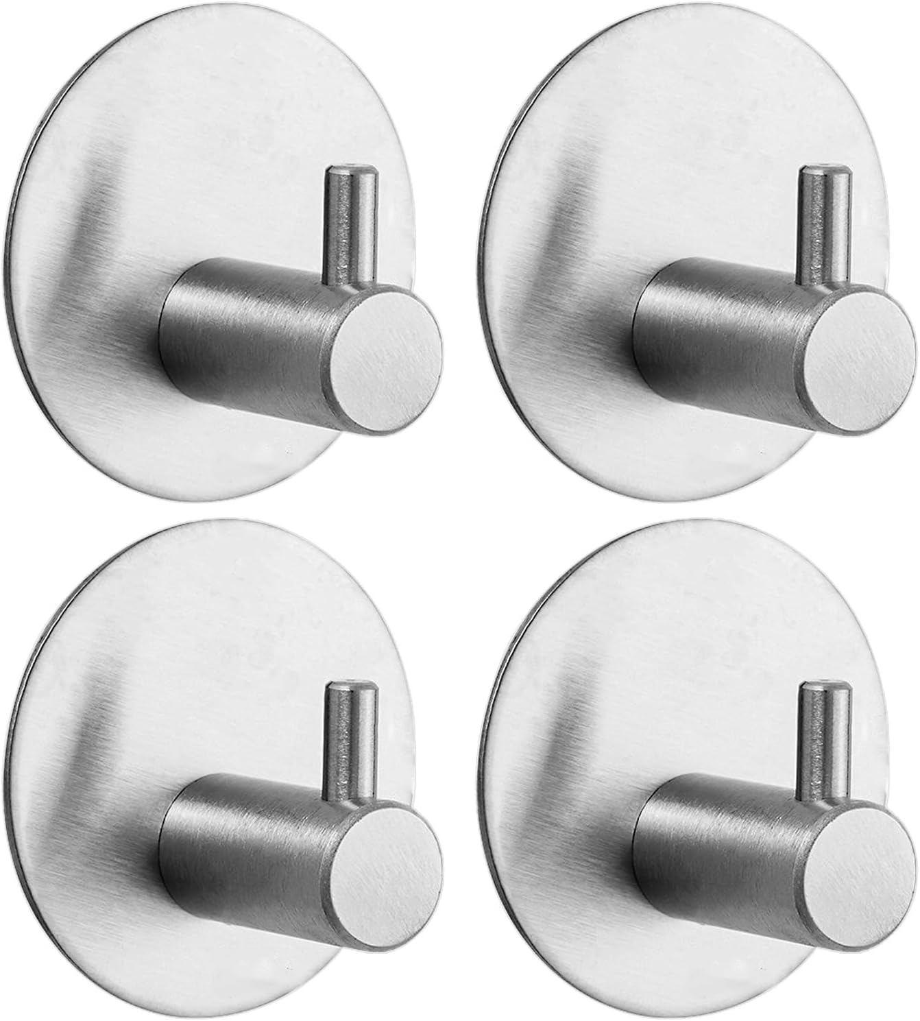 4 samoprzylepne haczyki ścienne, okrągłe, ze stali nierdzewnej 304, do łazienki i kuchni (srebrne)