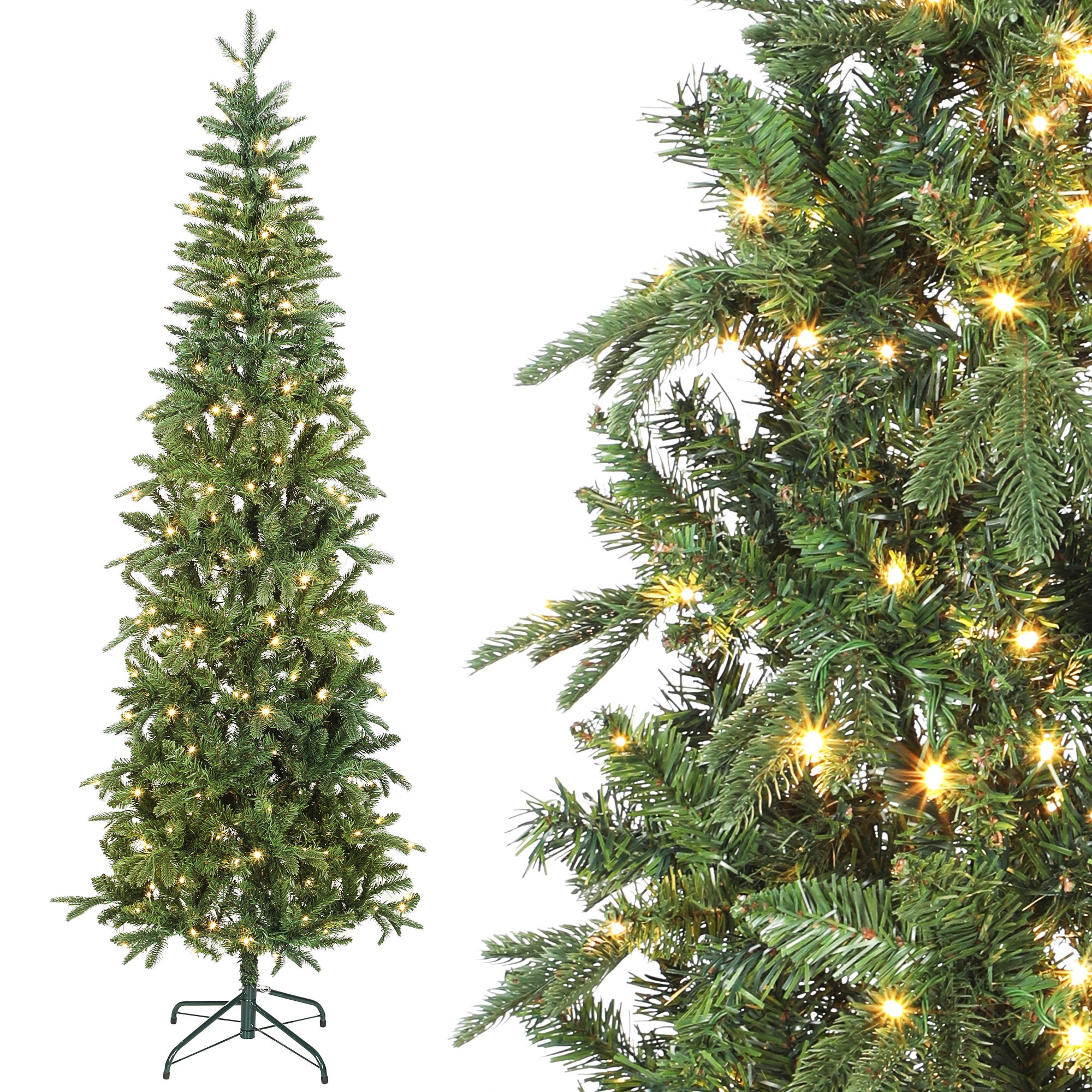 Sztuczna choinka 210 cm, smukły choinka z 300 lampki 8 jasny tryby 826 element gałęzie, zielony