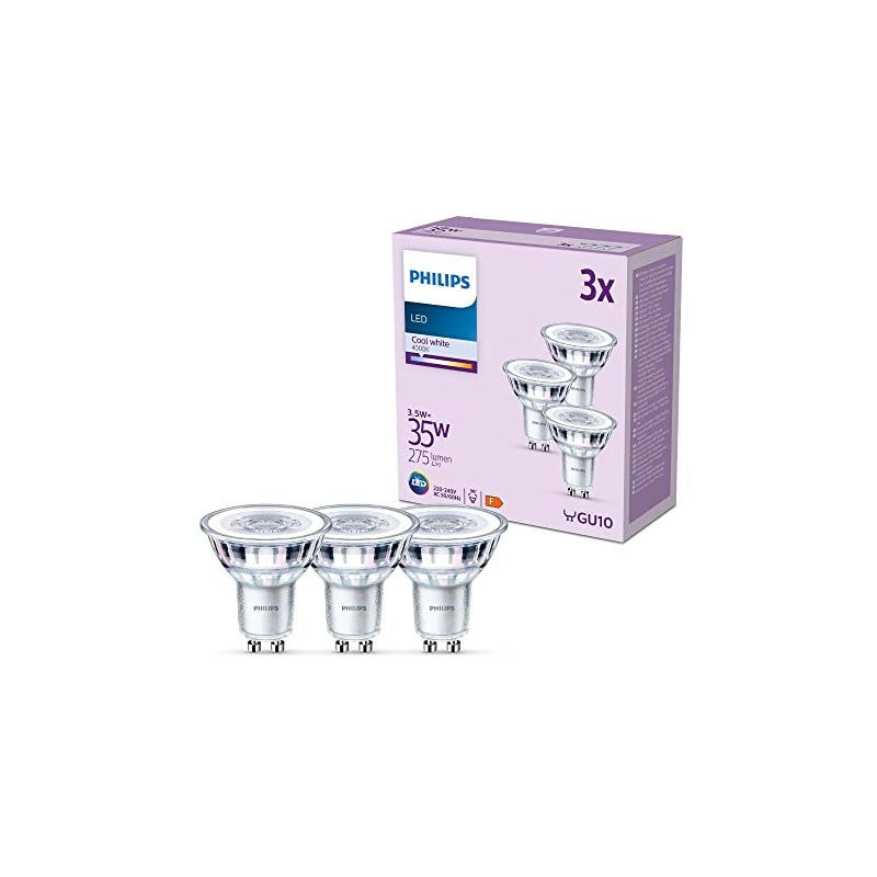 3x Żarówka LED GU10 Reflektor PAR16 3.5 W = 35 W 275lm 4000K Neutralna biel 36st. EC Multipack Philips