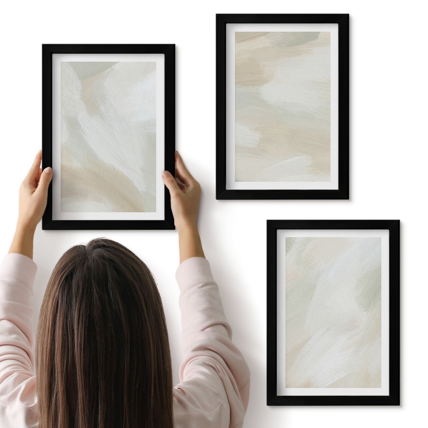 Galeria ścienna 3-częściowy komplet obrazów w czarnych ramach - Malarska tekstura ślady farby minimalizm - ArtPrintCave