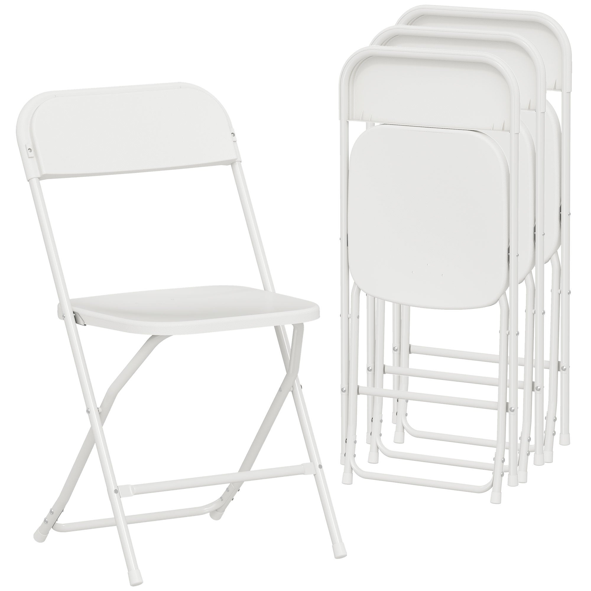 Zestaw 4 składanych krzeseł z otworami drenażowymi, wykonanych z plastiku i metalu, 45 x 49 x 79,5 cm, w kolorze białym