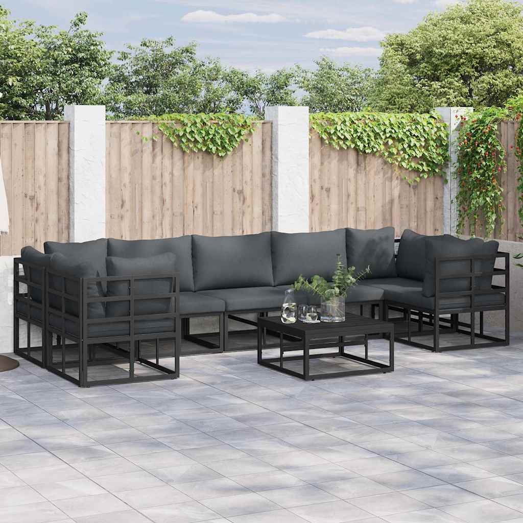 Zestaw Sof na Ogród z poduszką 7 pcs Czarny Aluminium vidaXL