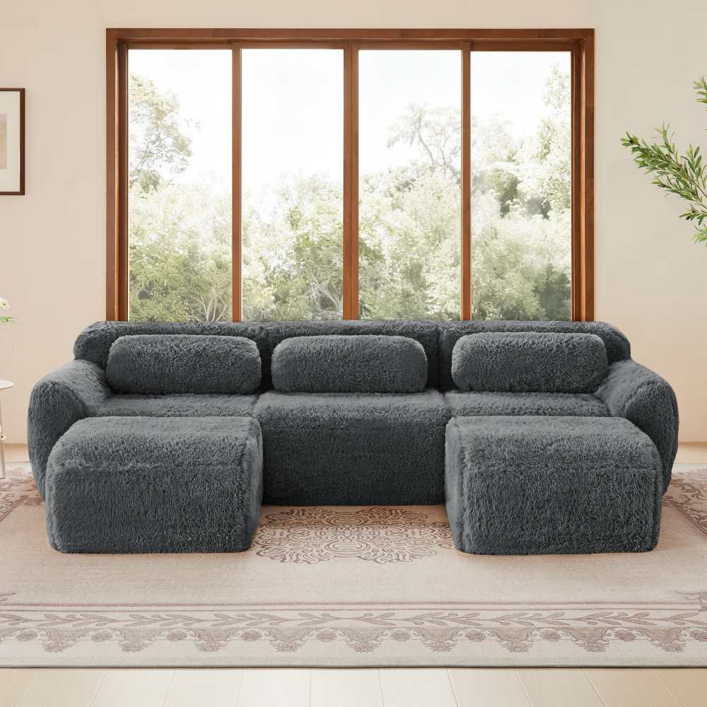Modułowa sofa w kształcie litery U, miękka tkanina, nie wymaga montażu, antypoślizgowa podstawa, z poduszkami