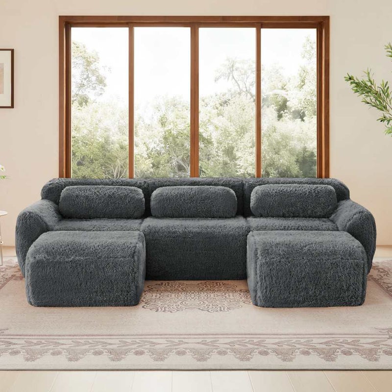 Modułowa sofa w kształcie litery U, miękka tkanina, nie wymaga montażu, antypoślizgowa podstawa, z poduszkami