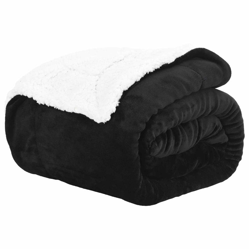 Koc Polarowy Narzuta na Łóżko 220x240 cm 480 g/m² Czarny