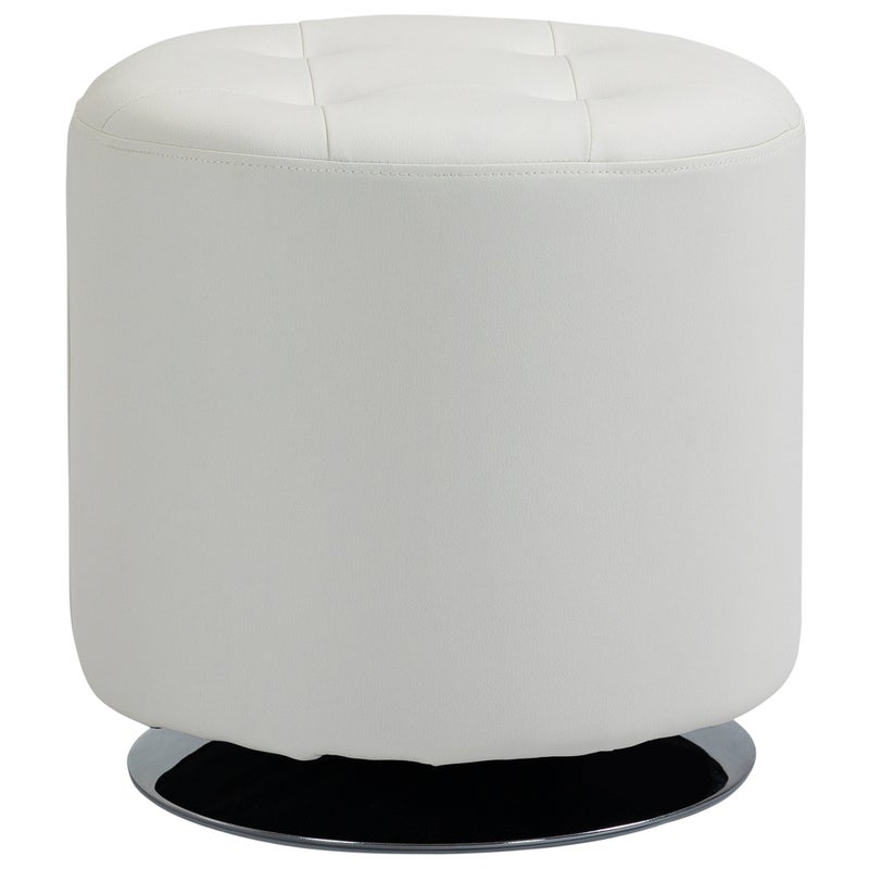 Podnóżek obrotowy 360°, okrągły puf tapicerowany PU z podstawą stalową, Ø 45,5 x 44,5 cm, biały