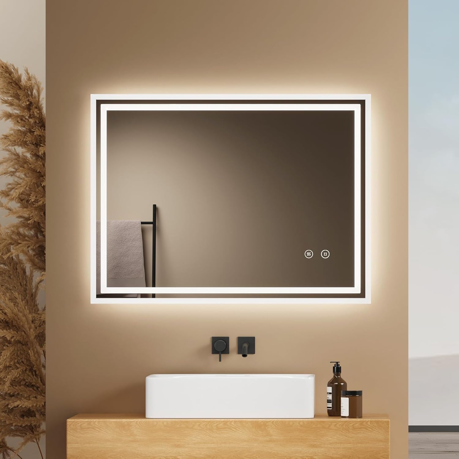EMKE Lustro z wbudowanym oświetleniem 60x80 cm, z 6500K, możliwość ściemniania, przeciwmgielne, funkcja pamięci