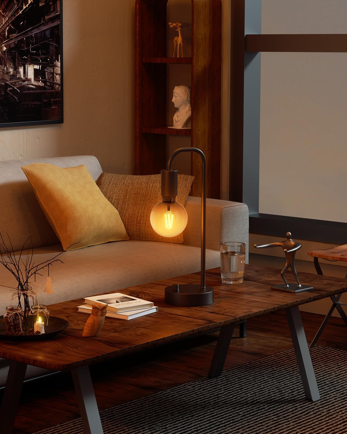 Nowoczesna lampa podłogowa w stylu industrialnym, minimalistyczny design, regulowane światło, odpowiednia do salonu i sypialni.