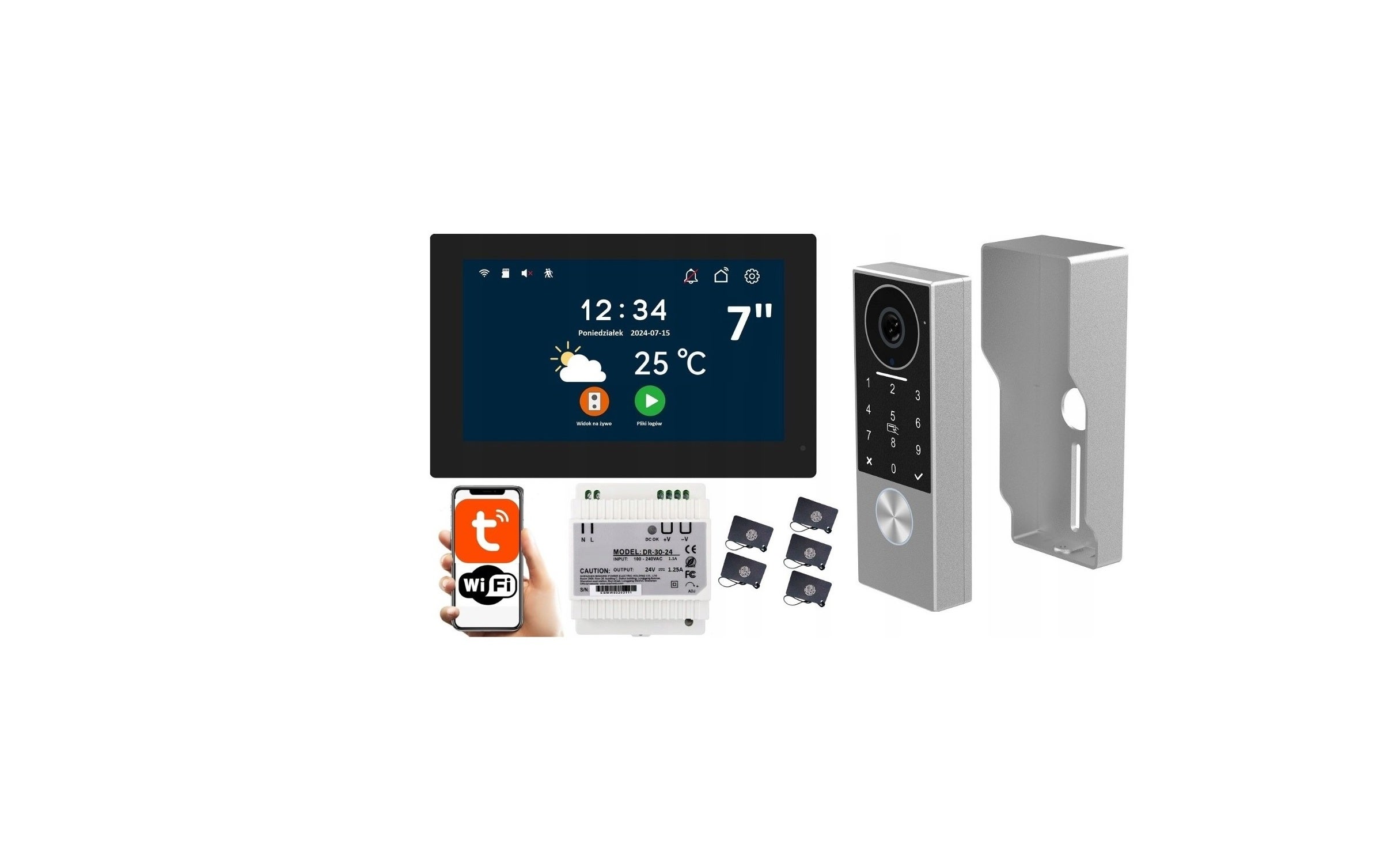 REER IPS KW07 DIN WIDEODOMOFON VIDEODOMOFON WiFi 1080p APP 7' TUYA 2 ŻYŁOWY PASTYLKI KLAWIATURA