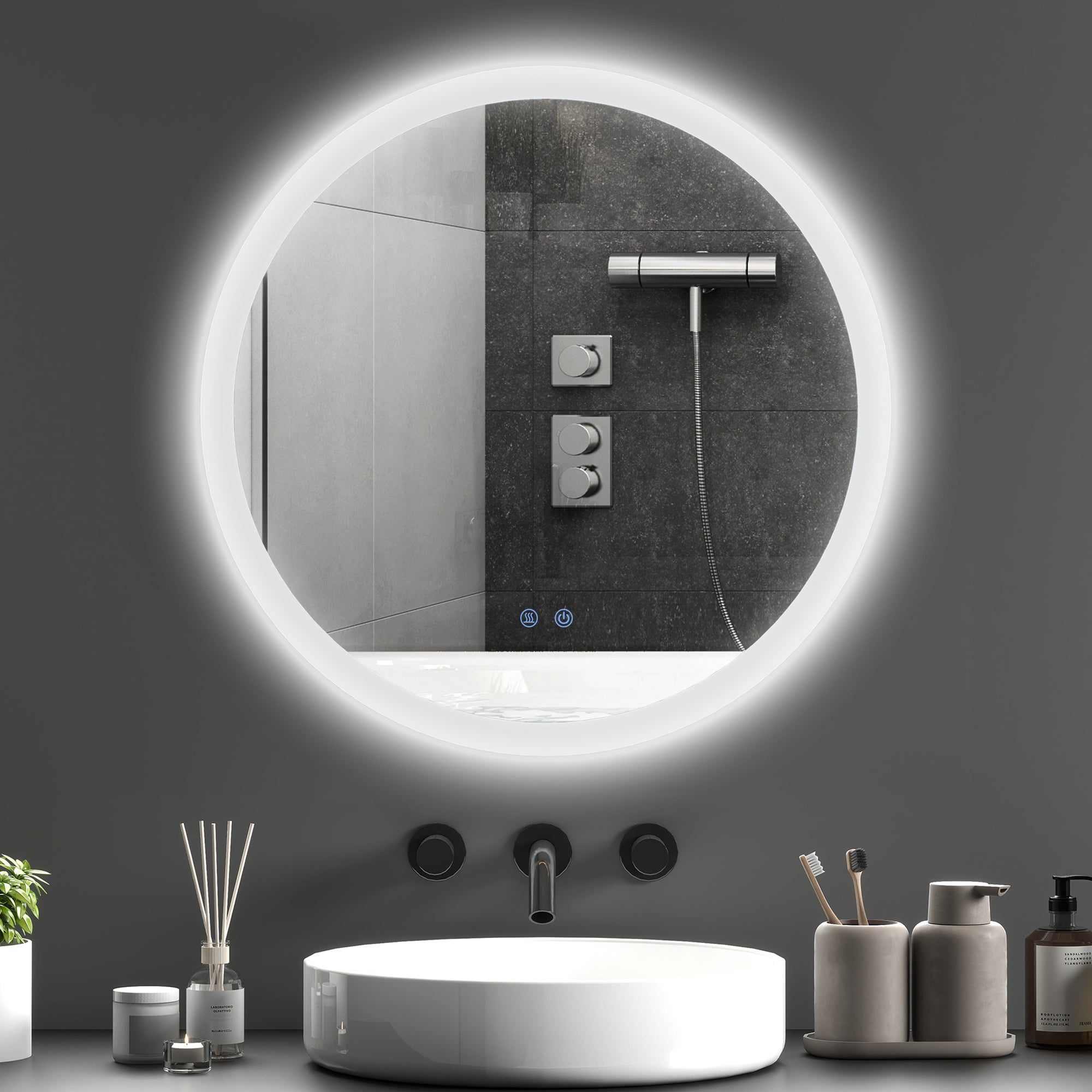 Lustro Łazienkowe LED Okrągłe 60 cm Antypara Dotykowe do Makijażu