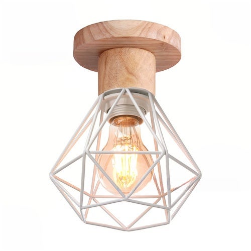 E27 Lampa sufitowa Oświetlenie przemysłowe Vintage Design Retro Metalowy żyrandol w kształcie klatki Ø155mm Lampa sufitowa, biała