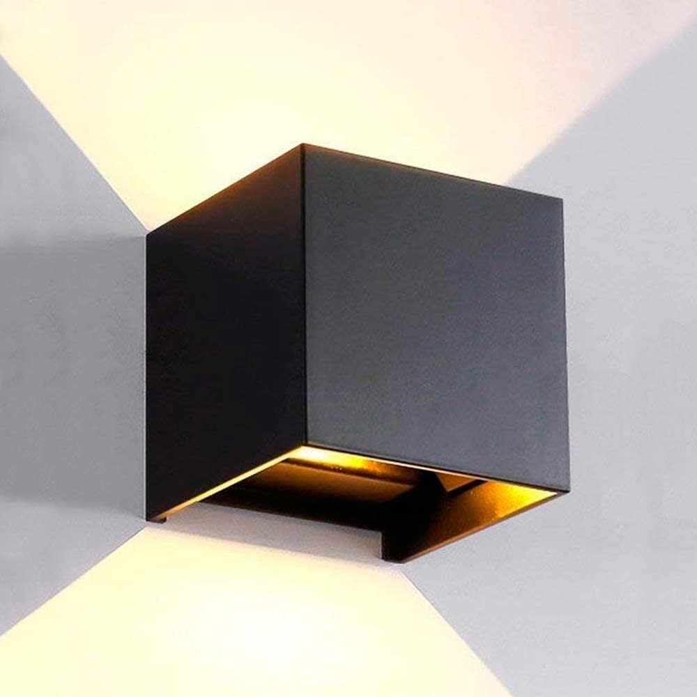 Czarna lampa ścienna LED, do użytku zewnętrznego/wewnętrznego, 12 W, ciepłe światło, 3000 K, wodoodporna IP54