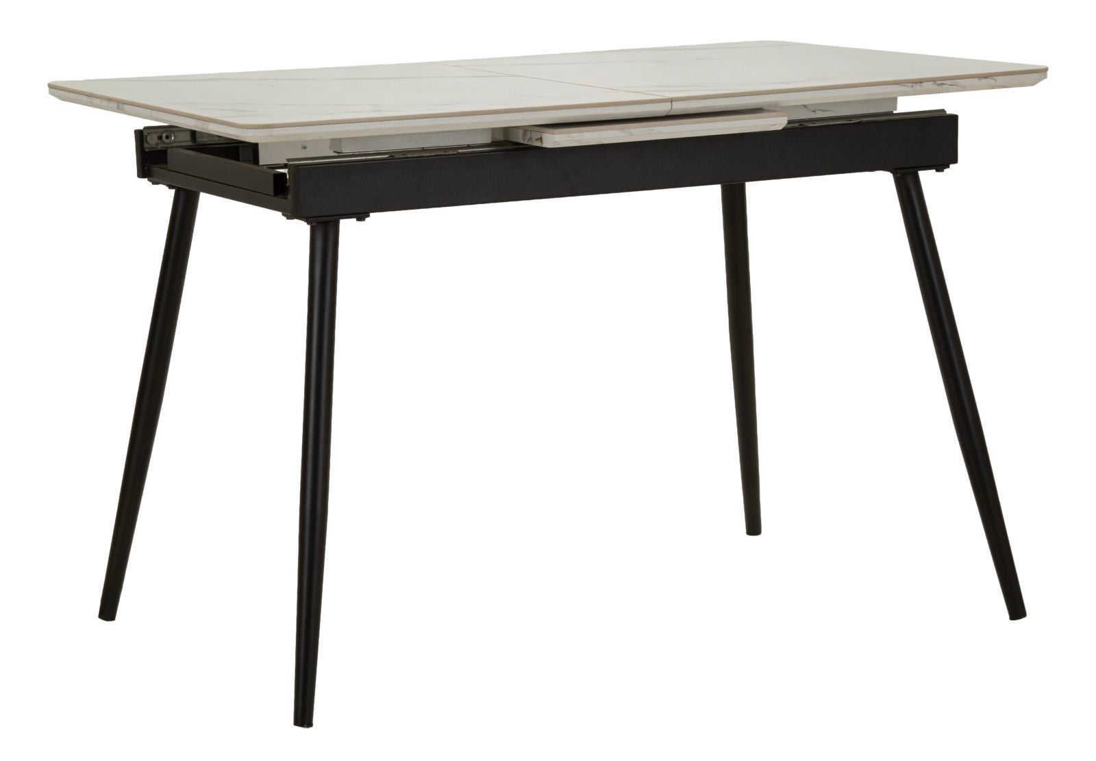 Rozkładany stół jadalny Matt Modern 120-155x80x75 cm - blat imitujący marmur i czarna metalowa rama