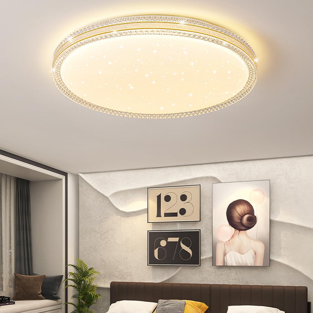 Kryształowy plafon LED 48 W, nowoczesny plafon LED, energooszczędny okrągły żyrandol LED, ciepłe białe światło 3000 K, φ40 cm