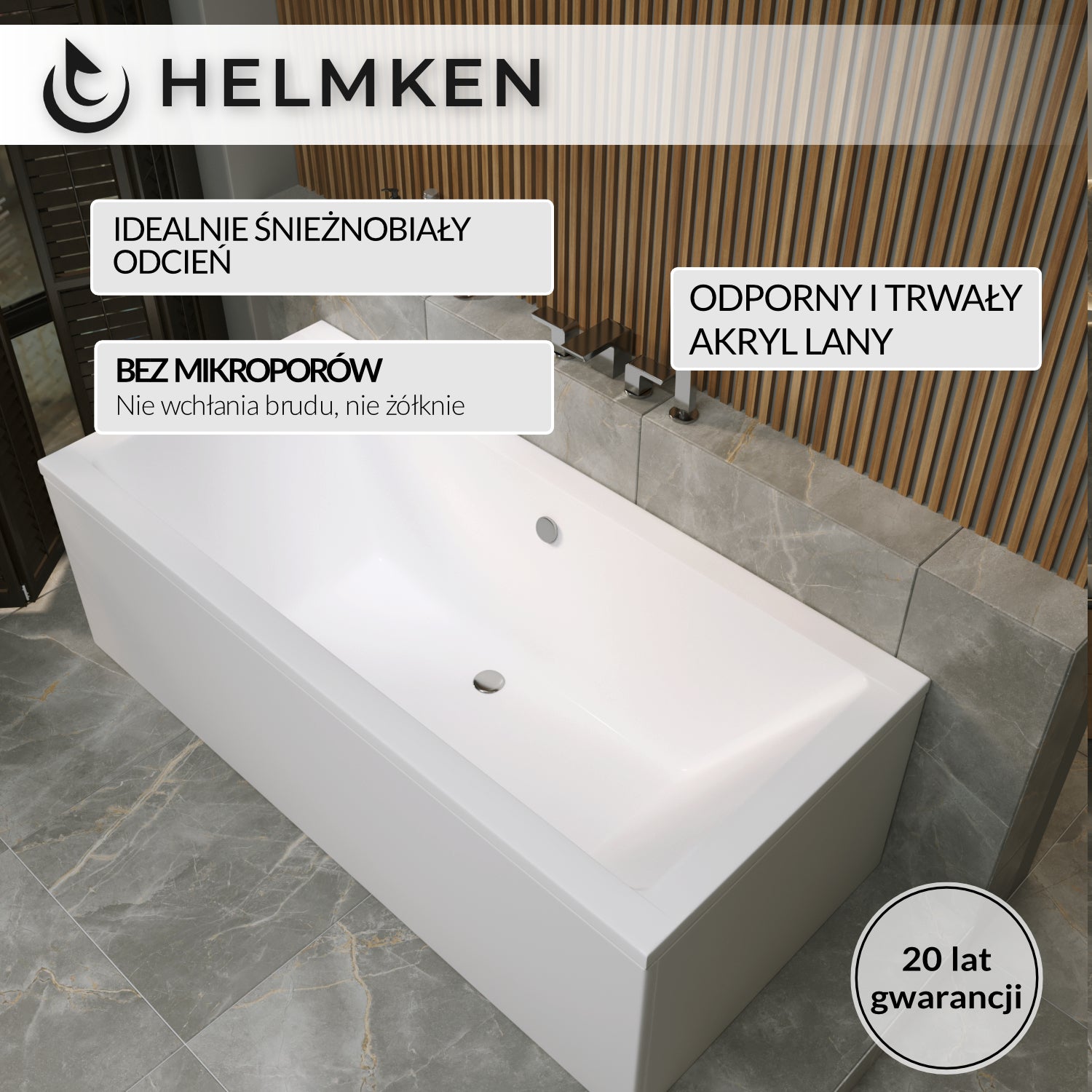 Wanna akrylowa Helmken Alvaro 180 x 80 / 23096005 + Nózki
