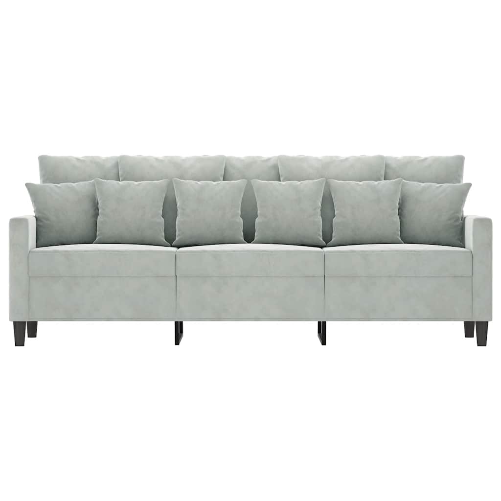 Sofa 3-osobowa, jasnoszara, 180 cm, tapicerowana aksamitem